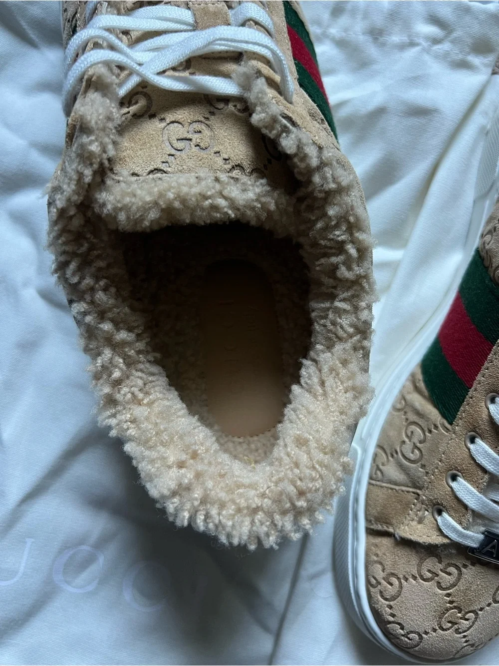 Gucci Tan GG Supreme Sneakers with Green-Red Web Stripe - Picture 14 of 16